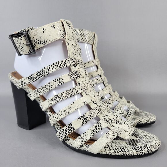 Vionic Sami Caged Sandals Snake Print Open Toe Block Heel Black White Size 10 - Picture 1 of 15